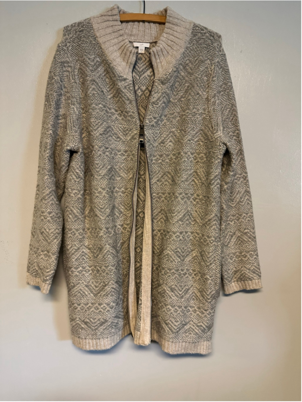 J.Jill Zip-Front Cardigan Sweater, Size Large, Grey and Beige - Picture 5 of 8